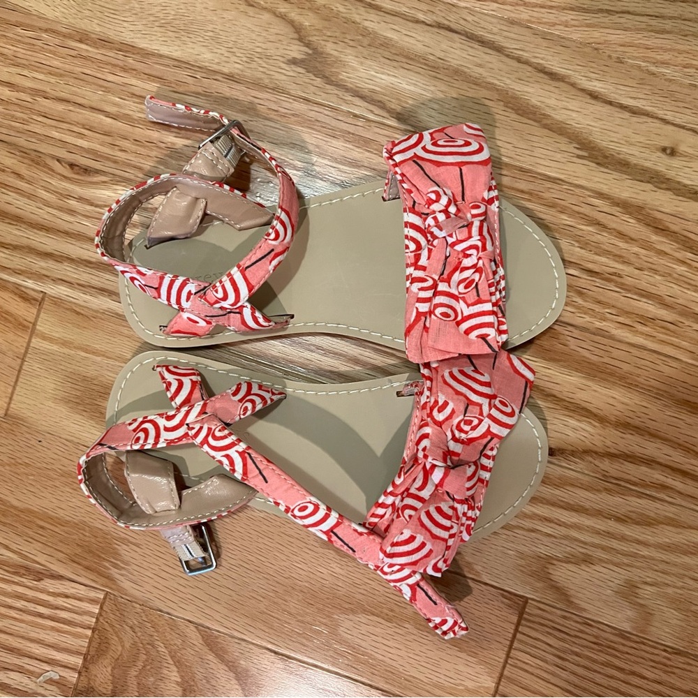 Girls size 11 crew cuts, pink, red and white sandals